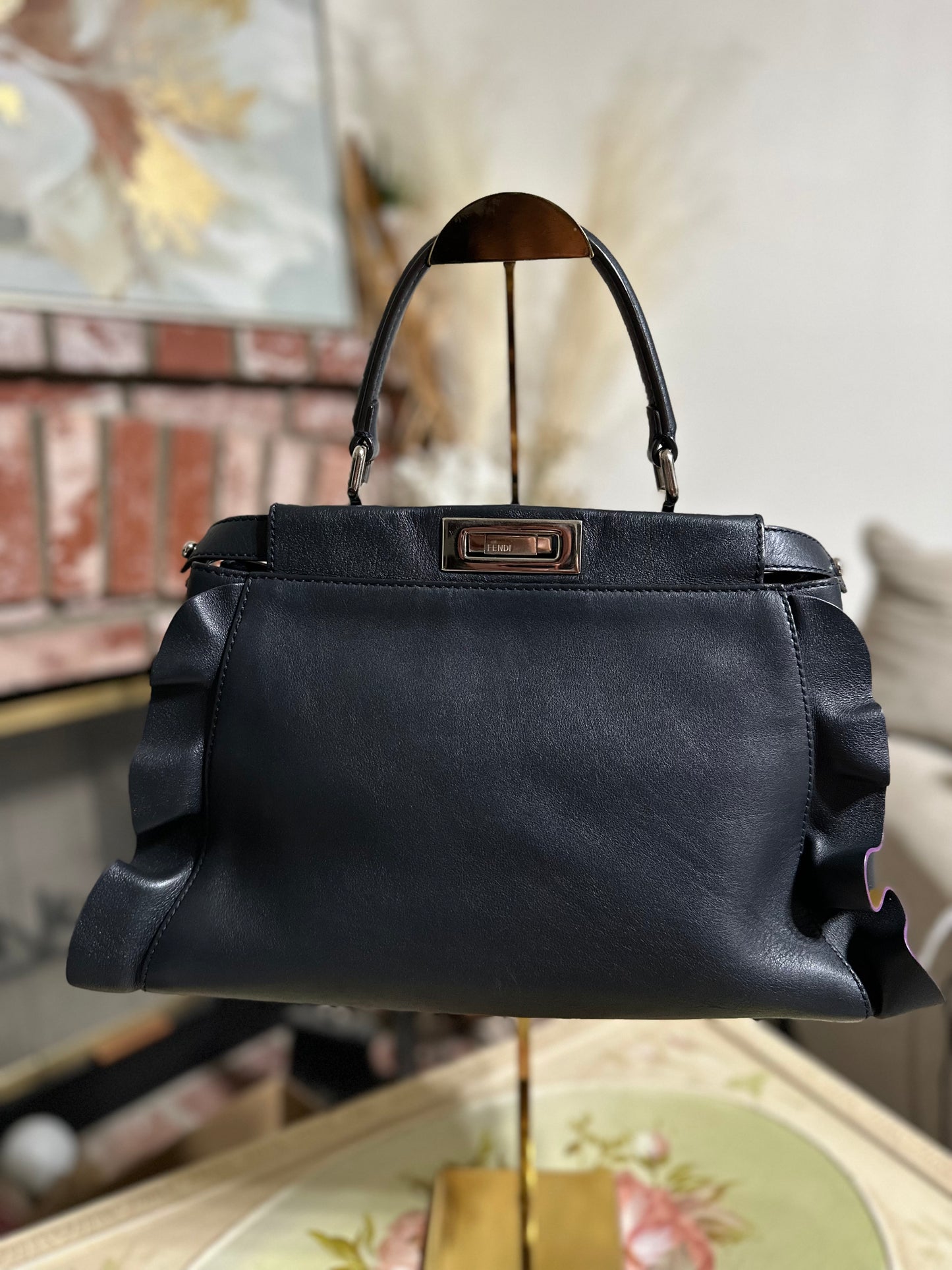 Fendi Peekaboo Medium Leather Satchel in Dark Navy Blue