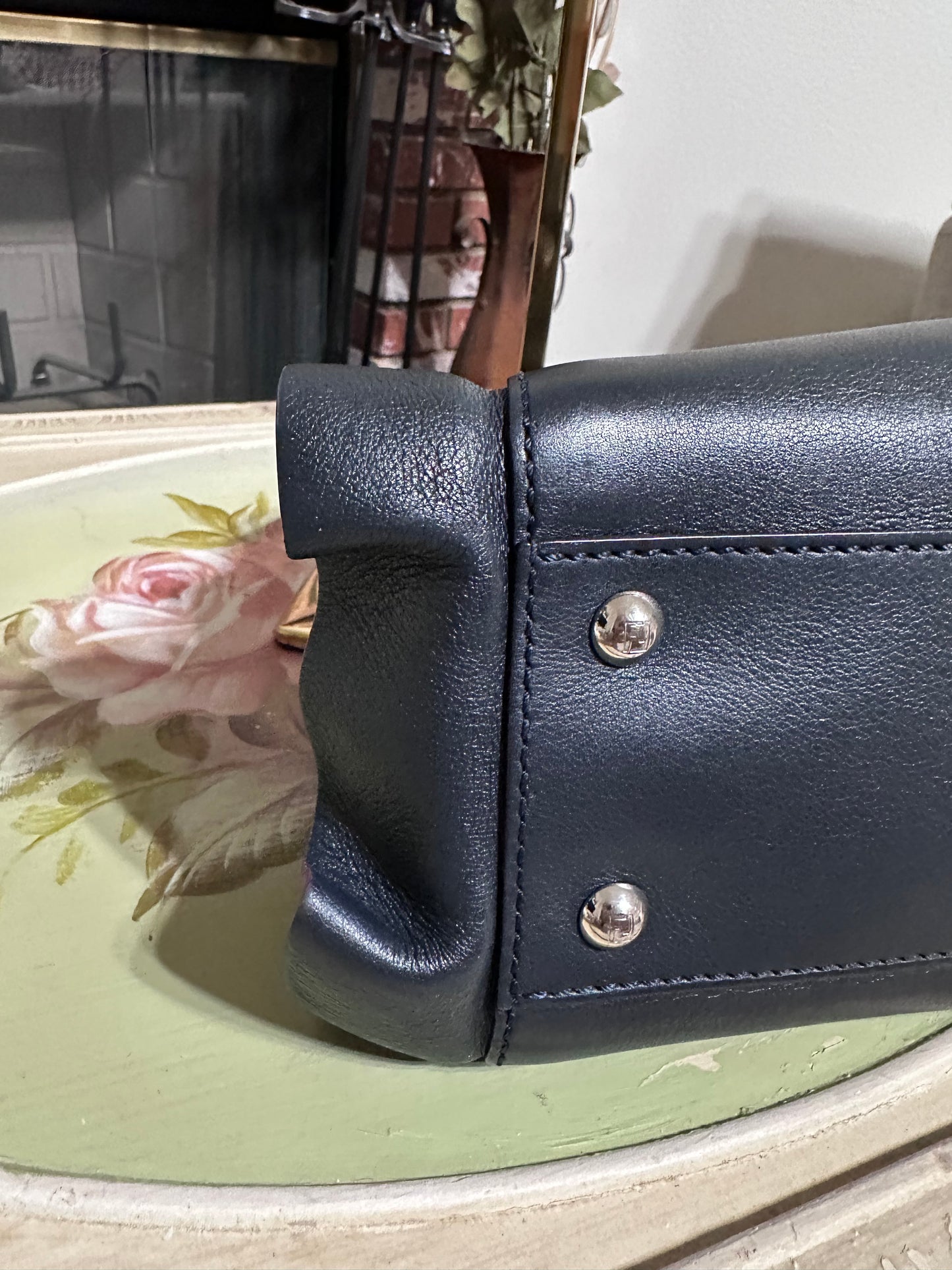 Fendi Peekaboo Medium Leather Satchel in Dark Navy Blue