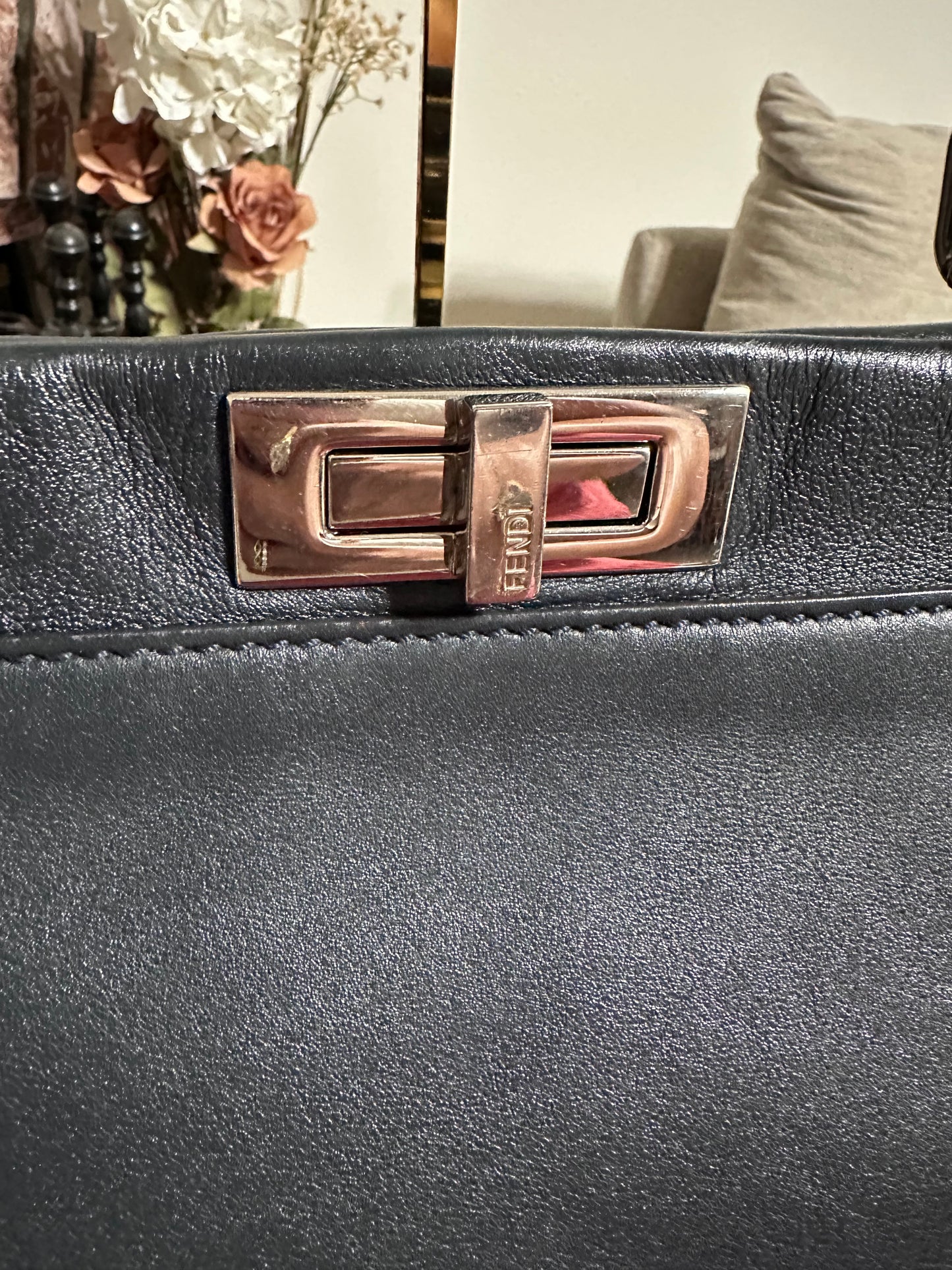 Fendi Peekaboo Medium Leather Satchel in Dark Navy Blue