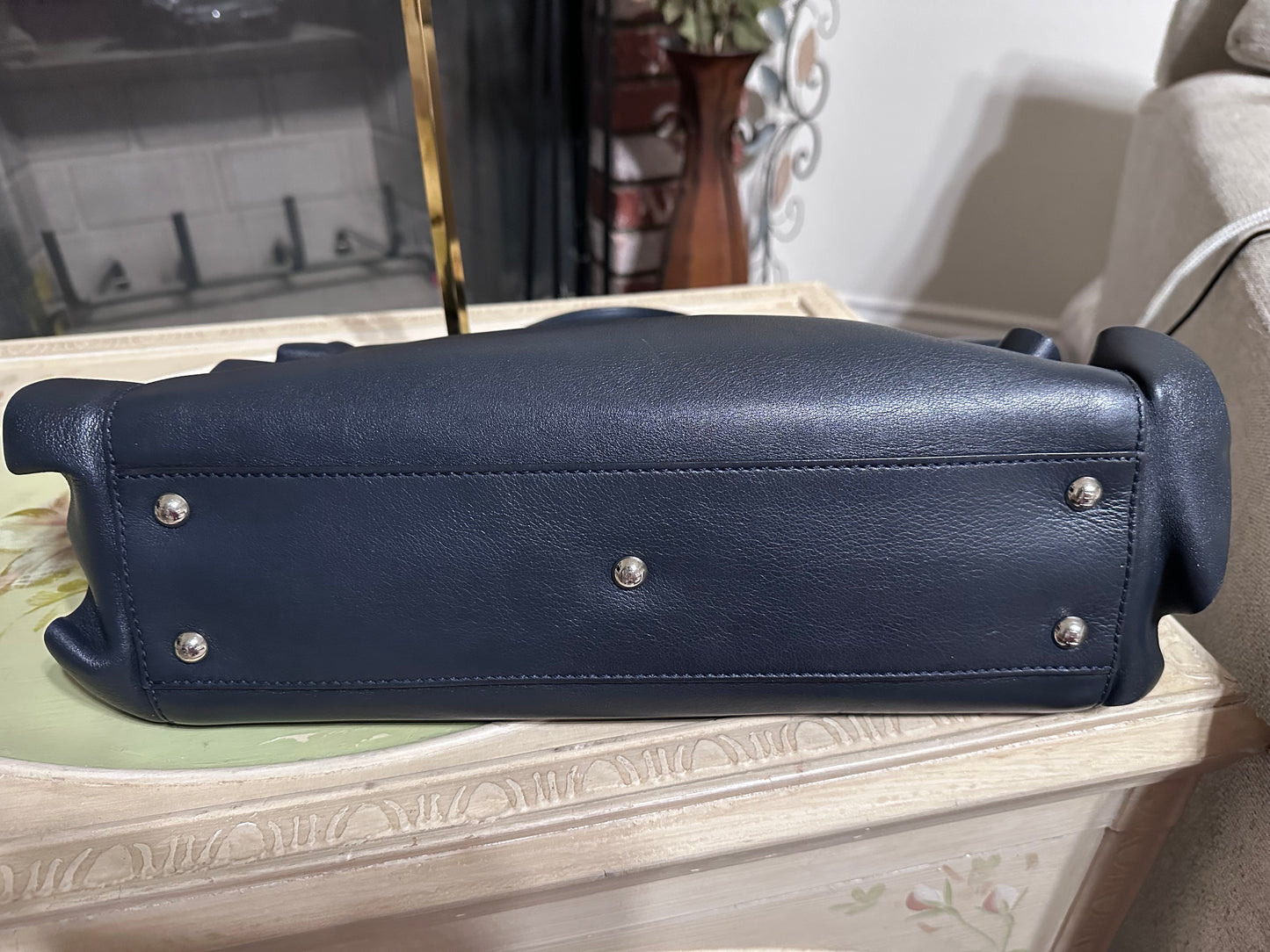 Fendi Peekaboo Medium Leather Satchel in Dark Navy Blue