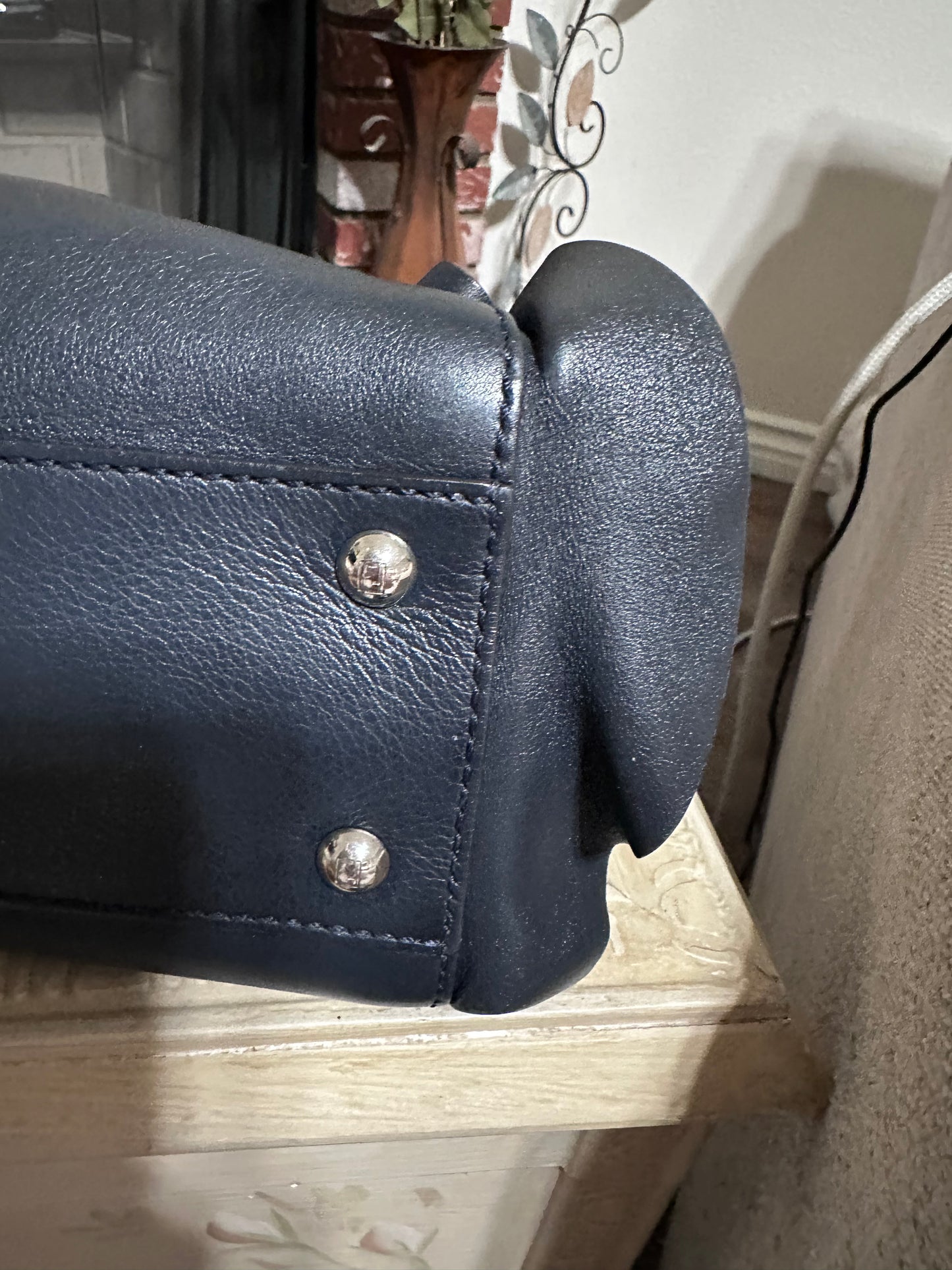 Fendi Peekaboo Medium Leather Satchel in Dark Navy Blue