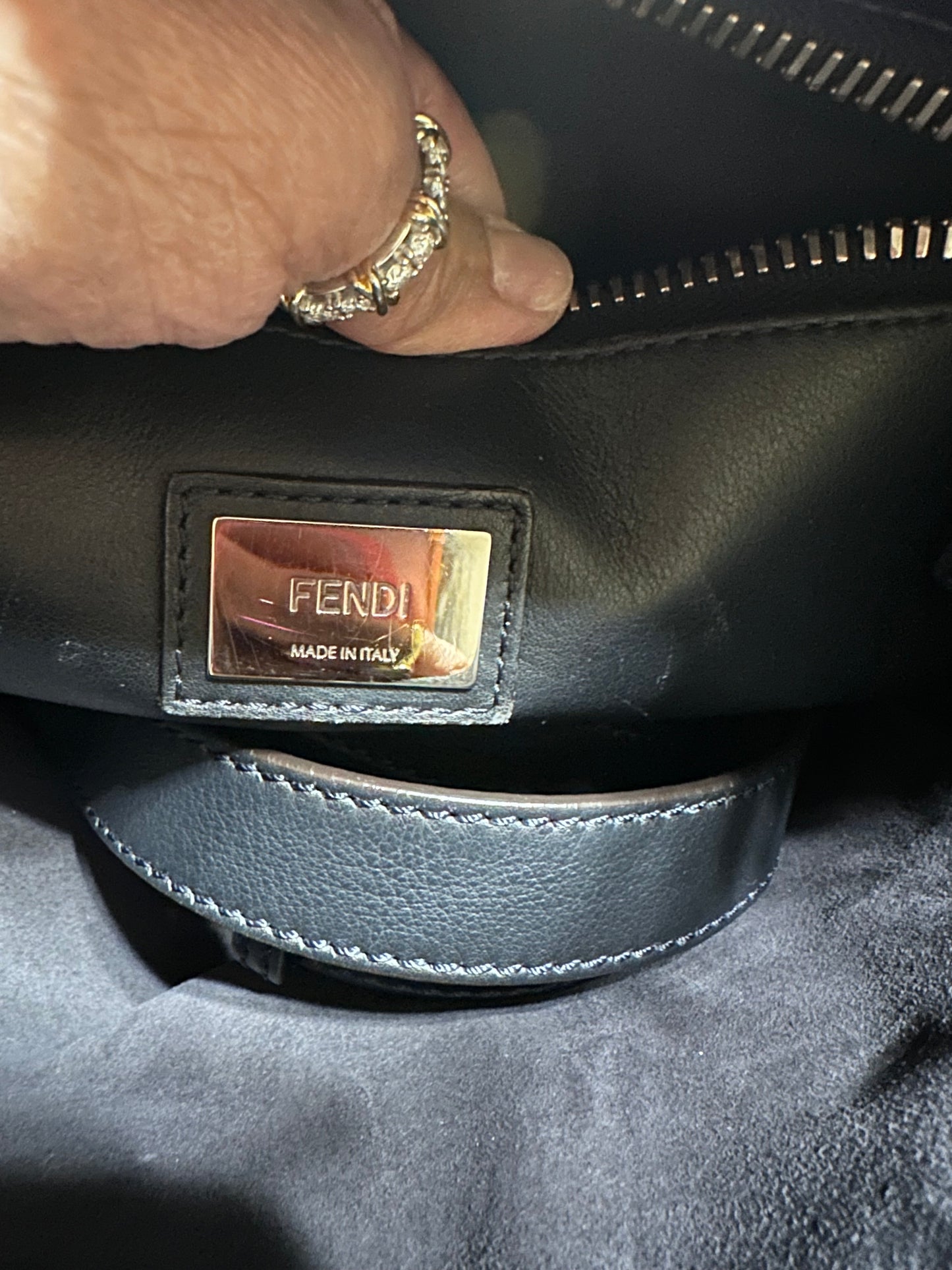 Fendi Peekaboo Medium Leather Satchel in Dark Navy Blue