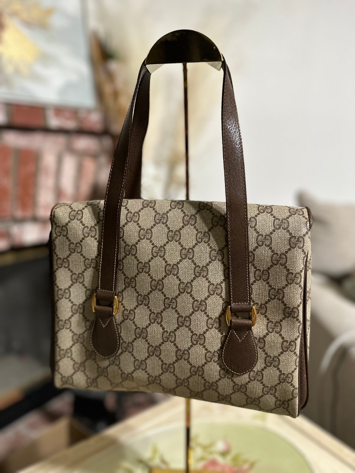 Vintage Gucci GG Supreme Monogram Canvas Flap Shoulder Bag