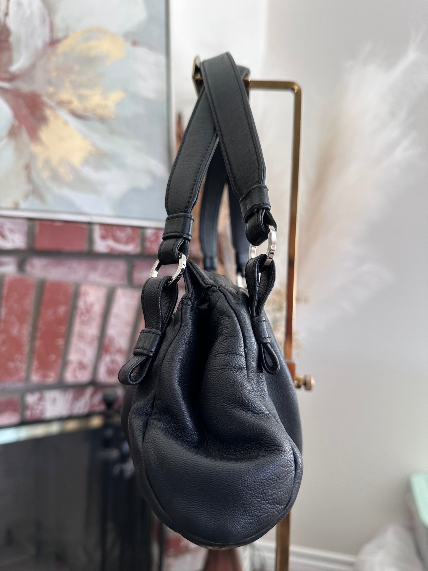 Preloved Loewe Soft Leather Shoulder Bag – Black