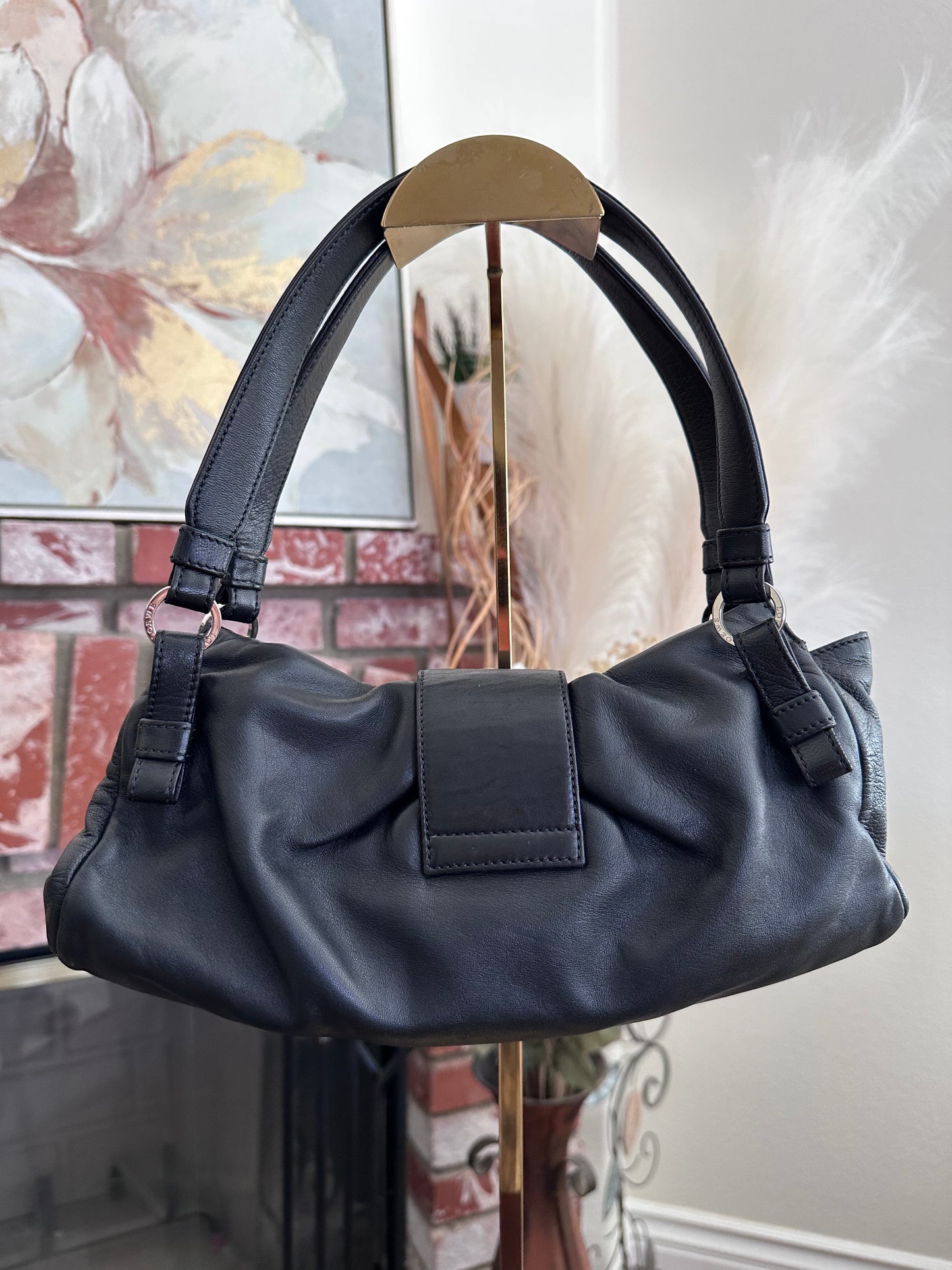 Preloved Loewe Soft Leather Shoulder Bag – Black