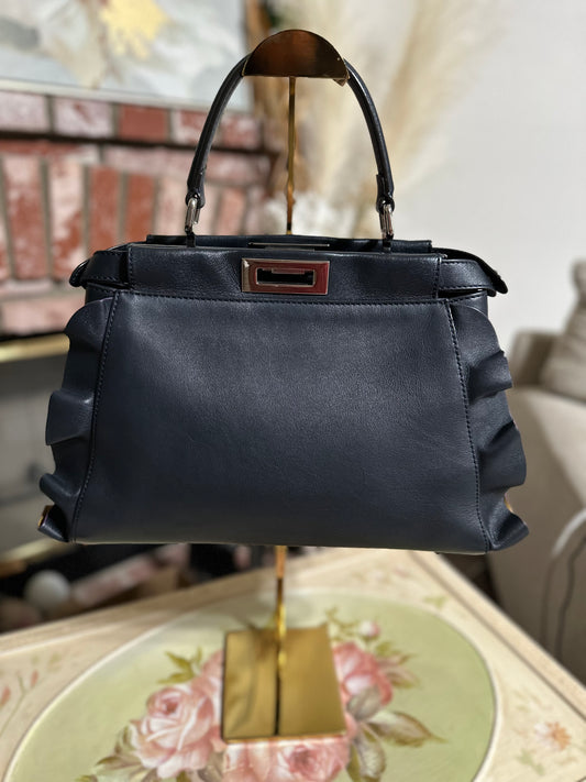 Fendi Peekaboo Medium Leather Satchel in Dark Navy Blue