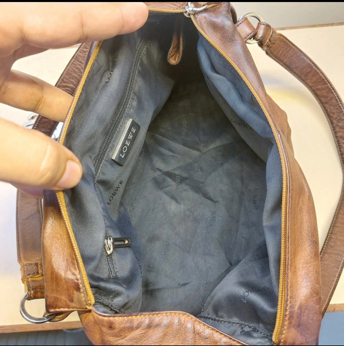LOEWE Archive Brown &amp; Black Two-Tone Leather Shoulder Bag