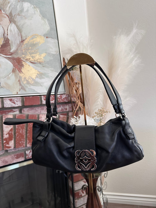 Preloved Loewe Soft Leather Shoulder Bag – Black