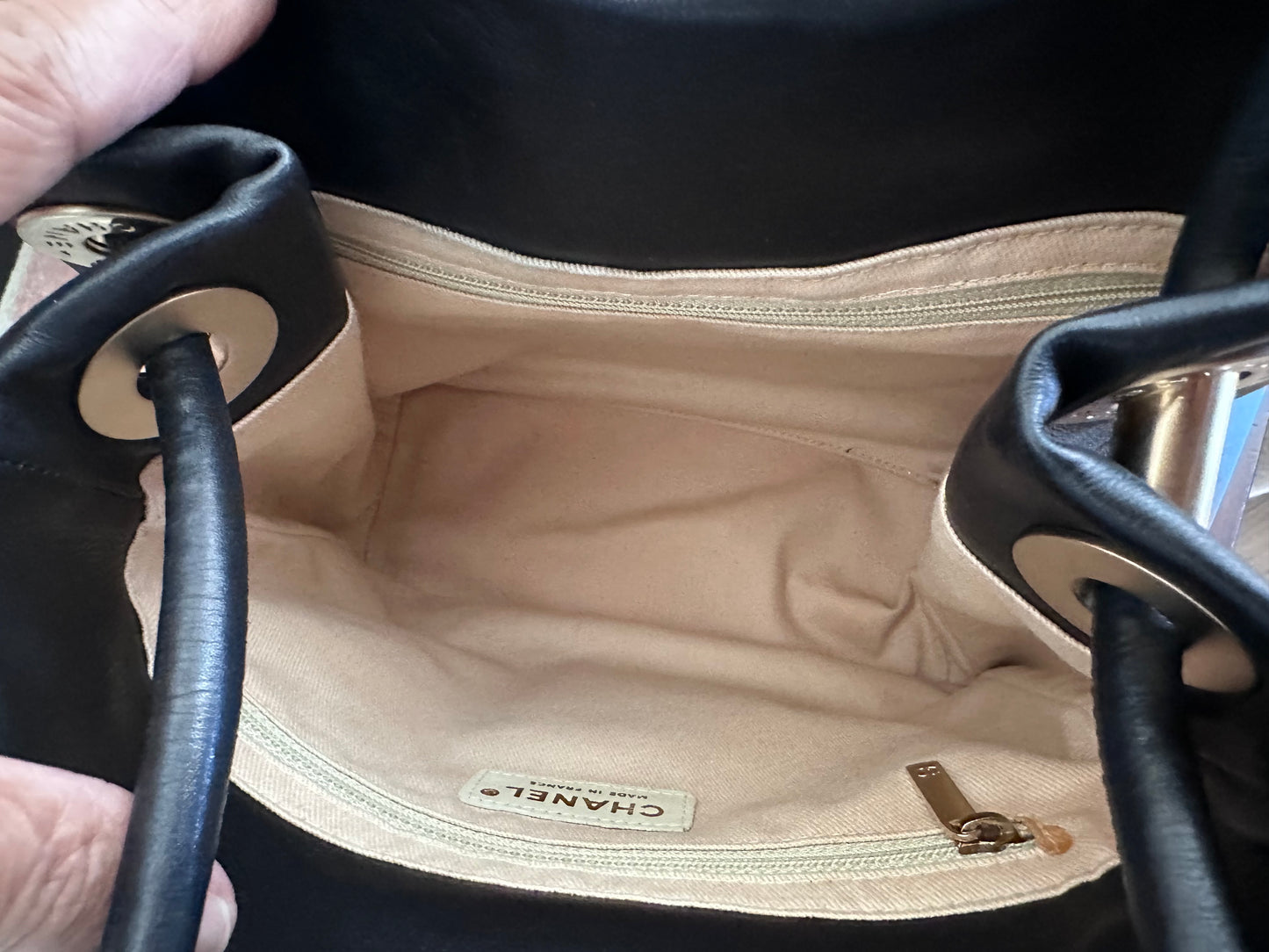 Rare Find – Chanel Camellia Black Lambskin Tote Bag with Logo Detail